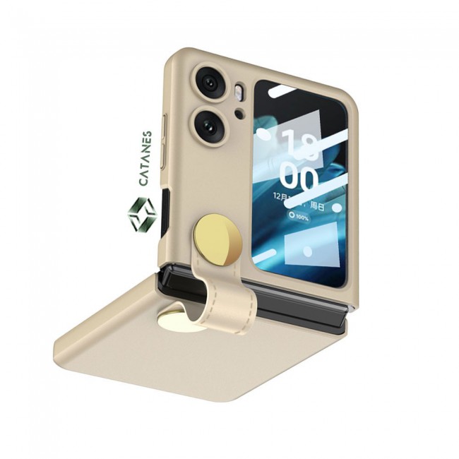CATANES For OPPO Find N2 Flip 5G Case Ultra-thin Plastic Matte Case with Strap/Gold