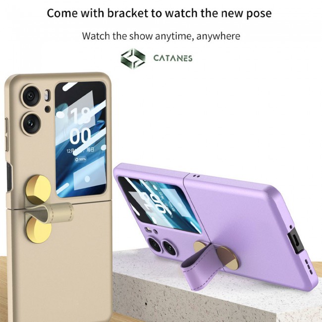 CATANES For OPPO Find N2 Flip 5G Case Ultra-thin Plastic Matte Case with Strap/Gold