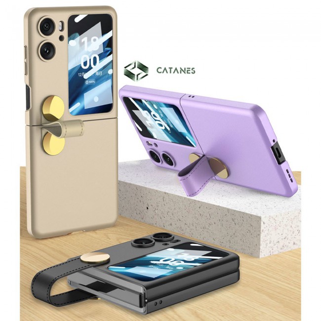 CATANES For OPPO Find N2 Flip 5G Case Ultra-thin Plastic Matte Case with Strap/Gold