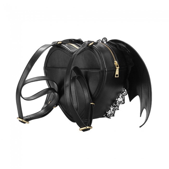 CATANES Fashion Girl Gothic Black Bat Heart Wings Bag Backpack