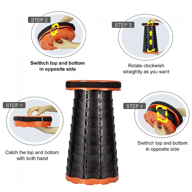 CATANES Folding Stool Collapsible Telescoping Foldable Camping Stool Orange