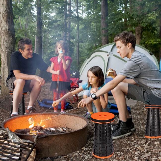 CATANES Folding Stool Collapsible Telescoping Foldable Camping Stool Orange