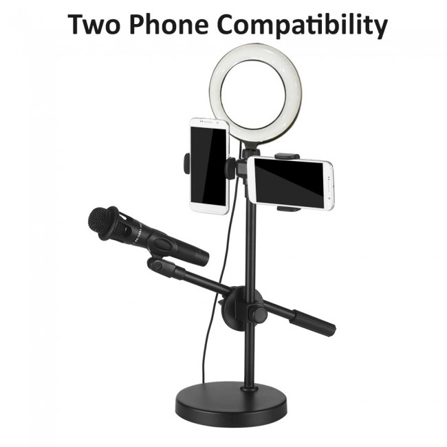 CATANES Microphone Holder 4 in 1 with 2 Cell Phone Holder Stand and Microphone Holder and Light for Live Streaming