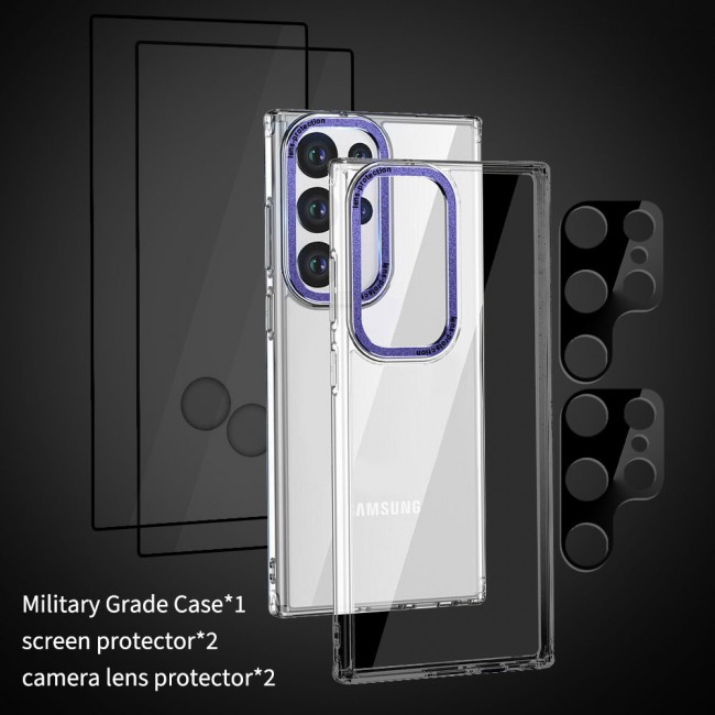 CATANES 5 Packs For Samsung Galaxy S23 Ultra Clear Case With 2 Screen Protectors and 2 Camera Lens Protectors/Purple