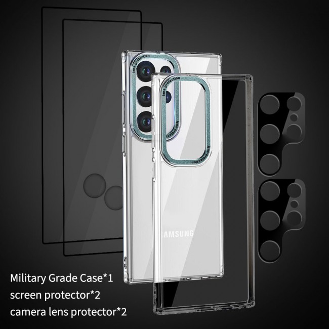 CATANES 5 Packs For Samsung Galaxy S23 Ultra Clear Case With 2 Screen Protectors and 2 Camera Lens Protectors/Green