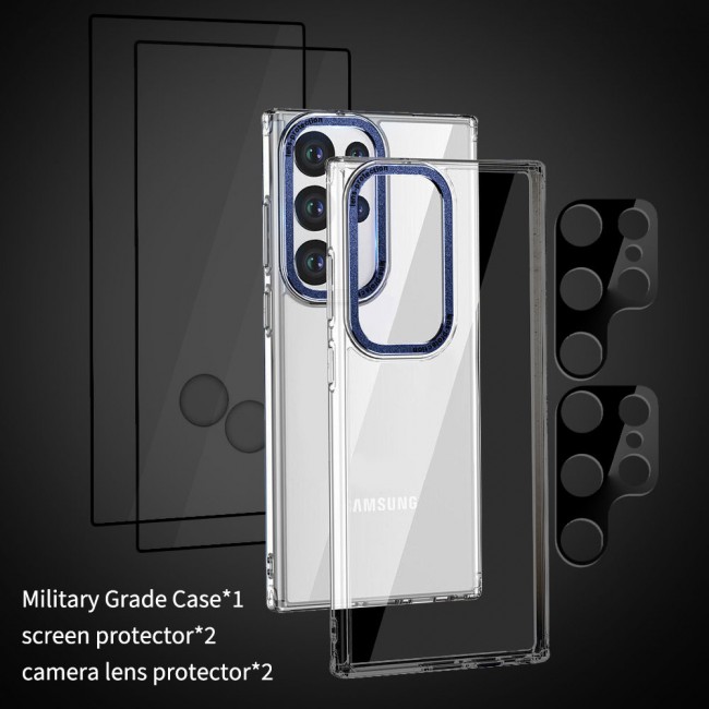 CATANES 5 Packs For Samsung Galaxy S23 Ultra Clear Case With 2 Screen Protectors and 2 Camera Lens Protectors/Blue