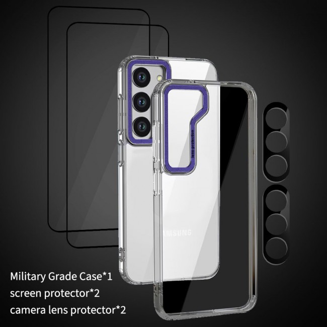 CATANES 5 Packs For Samsung Galaxy S23 Clear Case With 2 Screen Protectors and 2 Camera Lens Protectors/Purple