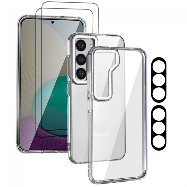 CATANES 5 Packs For Samsung Galaxy S23 Clear Case With 2 Screen Protectors and 2 Camera Lens Protectors/White