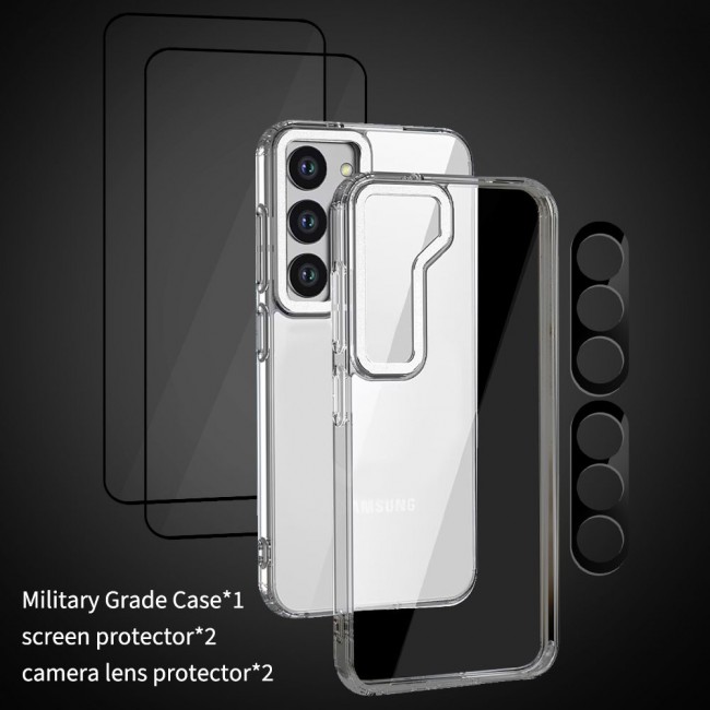 CATANES 5 Packs For Samsung Galaxy S23 Clear Case With 2 Screen Protectors and 2 Camera Lens Protectors/White