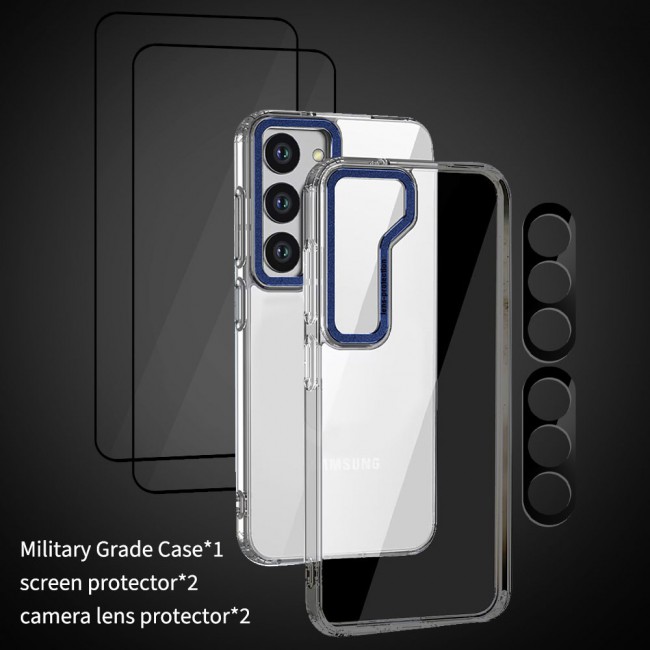 CATANES 5 Packs For Samsung Galaxy S23 Clear Case With 2 Screen Protectors and 2 Camera Lens Protectors/Blue