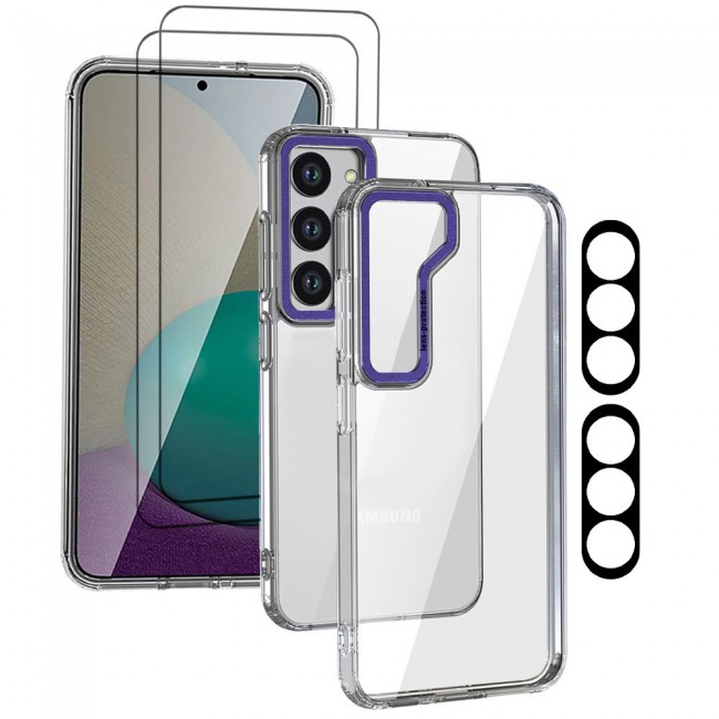 CATANES 5 Packs For Samsung Galaxy S23 Clear Case With 2 Screen Protectors and 2 Camera Lens Protectors/Purple
