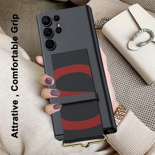CATANES Samsung Galaxy S24 Ultra Case Ultra-Thin Hard Shockproof PC and PU Leather Wristband Cover Phone Case Luxury Slim Wrist Strap Kickstand Full Protective Anti-Scratch Case Black