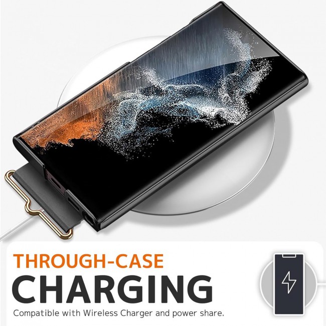 CATANES Samsung Galaxy S24 Ultra Case Ultra-Thin Hard Shockproof PC and PU Leather Wristband Cover Phone Case Luxury Slim Wrist Strap Kickstand Full Protective Anti-Scratch Case Black