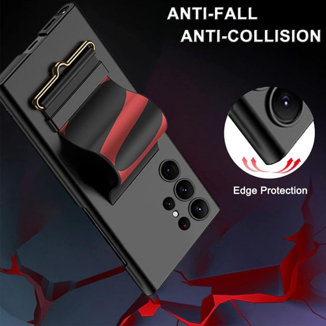 CATANES Samsung Galaxy S24 Ultra Case Ultra-Thin Hard Shockproof PC and PU Leather Wristband Cover Phone Case Luxury Slim Wrist Strap Kickstand Full Protective Anti-Scratch Case Black