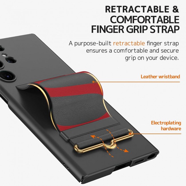 CATANES Samsung Galaxy S24 Ultra Case Ultra-Thin Hard Shockproof PC and PU Leather Wristband Cover Phone Case Luxury Slim Wrist Strap Kickstand Full Protective Anti-Scratch Case Black2