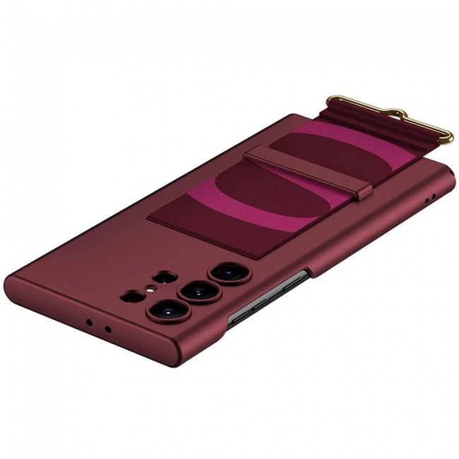 CATANES Samsung Galaxy S24 Ultra Case Ultra-Thin Hard Shockproof PC and PU Leather Wristband Cover Phone Case Luxury Slim Wrist Strap Kickstand Full Protective Anti-Scratch Case Red