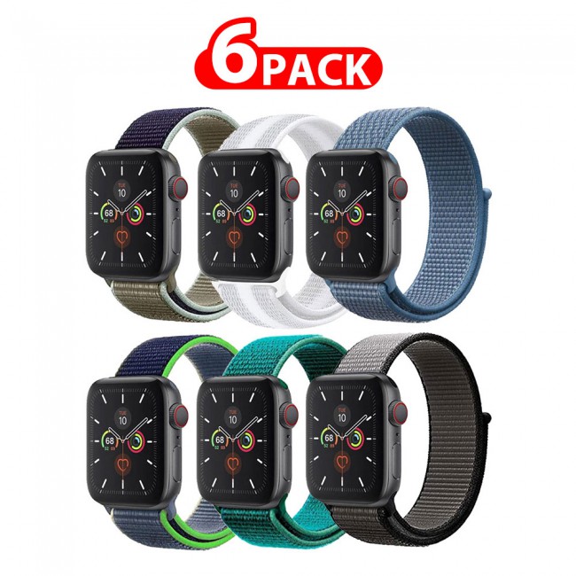 CATANES 6 Pack For Apple Watch 41mm 40mm 38mm Nylon Sport Loop Band Compatible With iWatch Series 7 SE 6 5 4 3 2 1 Men Women Braided Stretchy Nylon Loop Bands -02