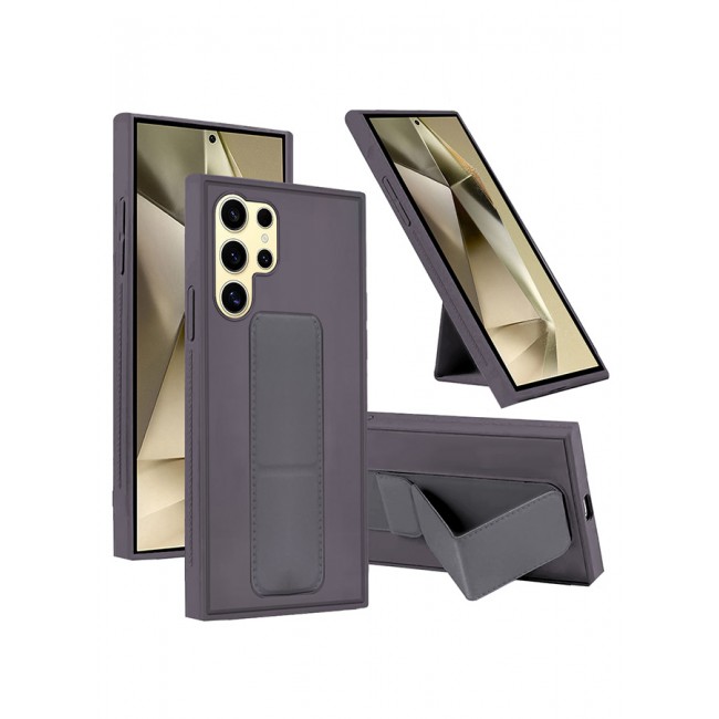 CATANES Samsung Galaxy S24 Ultra Case Magnetic Stand and Holder Premium Silicone Vertical and Horizontal Hand Strap Grip Multi Stand Car Mount Kickstand Case Finger Strap Cover Dark Purple