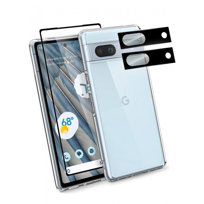 MARGOUN 4 Packs For Google Pixel 7a TPU Case and Screen Protector and 2 Camera Lens Protectors Clear Anti-Yellowing Transparent Shockproof Protective Phone Case Scratch Resistant Cover