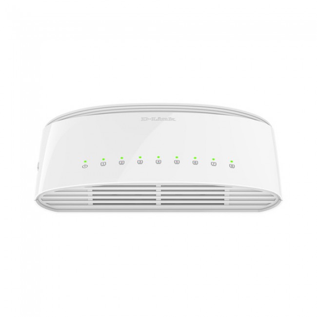D-Link DGS-1008D with 8‑Port Gigabit Unmanaged Desktop Switch, Gigabit Ethernet - White