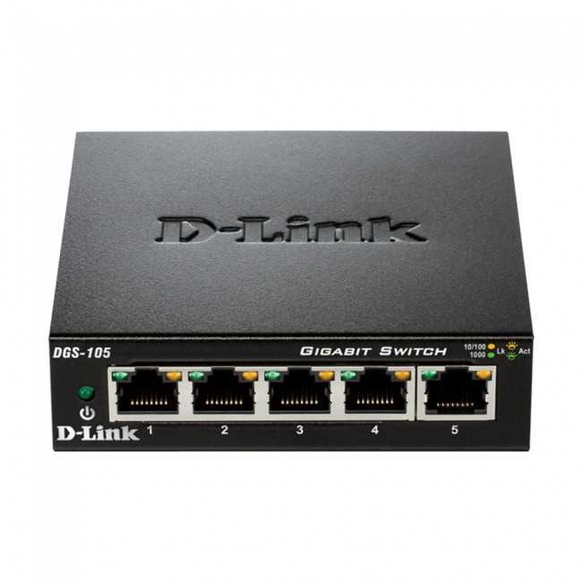  D-Link 5 Port Gigabit Unmanaged Metal Desktop Switch, Plug and Play (DGS-105)