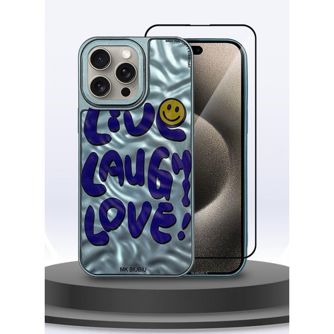 CATANES 2 Pack iPhone 15 Pro Case Cover and Screen Protector Letter Phone Case Creative Soft Back New Design Shell Durable and Fashionable Case/Live Laugh Love