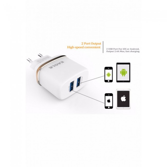 Eagle Dual USB Wall Charger DL-AC52 with Micro USB Cable for Samsung