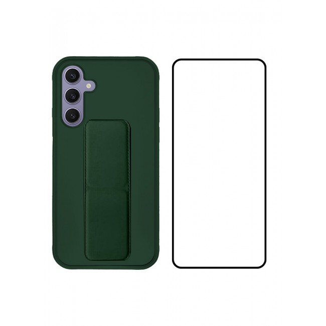CATANES 2 Packs For Samsung Galaxy S24 Plus Case and Screen Protector Magnetic Stand and Holder Premium Silicone Vertical and Horizontal Hand Strap Grip Multi Stand Cover Green