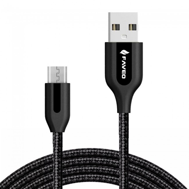 Faveo Braided Micro USB Charge and Data Cable 1M-Black,Red