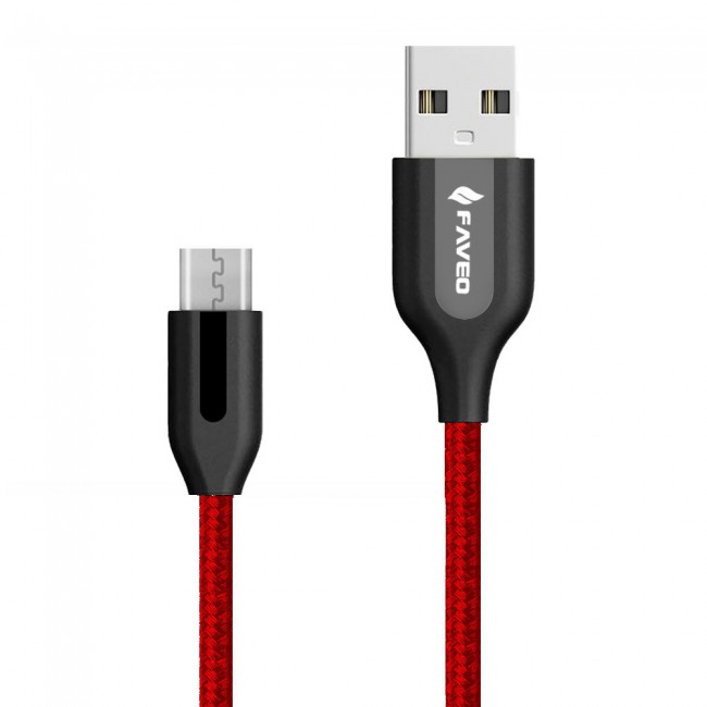 Faveo Braided Micro USB Charge and Data Cable 1M-Black,Red