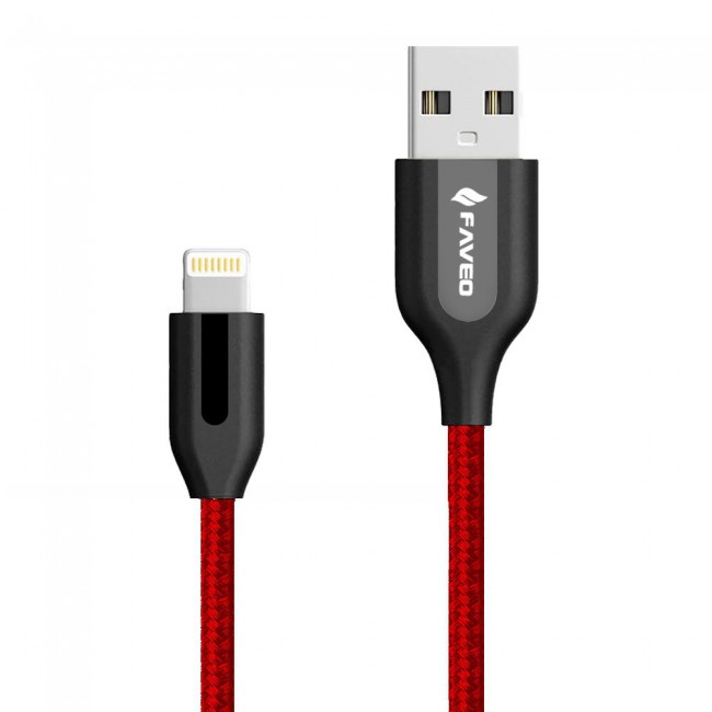 Faveo Braided USB to Lightning Charging and Data Cable 1M-Black,Red
