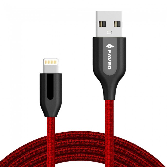 Faveo Braided USB to Lightning Charging and Data Cable 1M-Black,Red