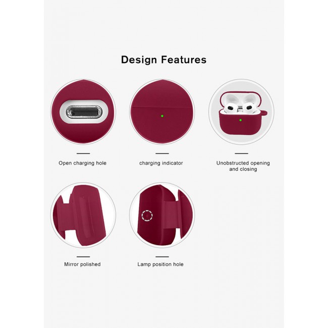 MARGOUN Shockproof Case For Airpod Pro Silicone Protective Case Shockproof Case Ultra Slim Cover with Keychain Carabiner Dark Red