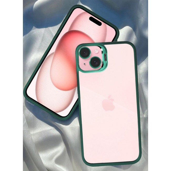 MARGOUN iPhone 15 Plus Case Cover and Lens Protector Built-in Camera Stand and Compatible with MagSafe Full Body Shockproof Case Clear Green