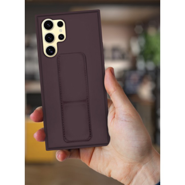 CATANES Samsung Galaxy S24 Ultra Case Magnetic Stand and Holder Premium Silicone Vertical and Horizontal Hand Strap Grip Multi Stand Car Mount Kickstand Case Finger Strap Cover Merlot