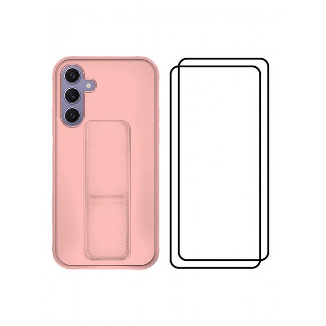 CATANES 3 Packs For Samsung Galaxy S24 Plus Case and 2 Screen Protectors Magnetic Stand and Holder Premium Silicone Vertical and Horizontal Hand Strap Grip Multi Stand Cover Pink