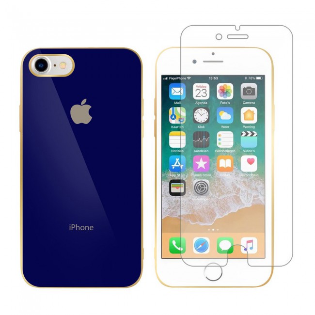 2Pack Hicool Dark Blue Hard Cover and Clear Screen Protector for iPhone 7 and 8