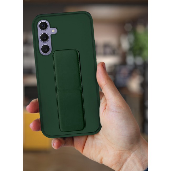 CATANES Samsung Galaxy S24 Plus Case Magnetic Stand and Holder Premium Silicone Vertical and Horizontal Hand Strap Grip Multi Stand Car Mount Kickstand Case Finger Strap Cover Green