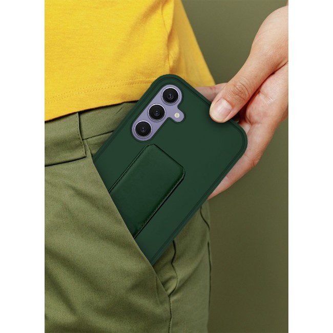 CATANES Samsung Galaxy S24 Plus Case Magnetic Stand and Holder Premium Silicone Vertical and Horizontal Hand Strap Grip Multi Stand Car Mount Kickstand Case Finger Strap Cover Green