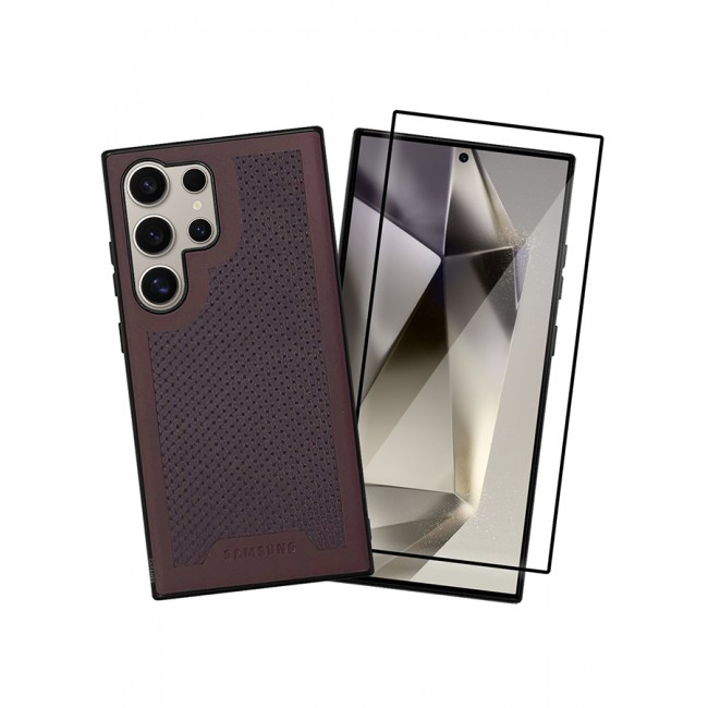 CATANES 2 Pack For Samsung Galaxy S24 Ultra Case and Screen Protector Anti-slip Textured Design Scratch Resistant Shock Absorbing Case Cover Maroon