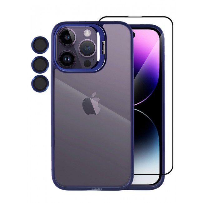 CATANES 2 Pack iPhone 14 Pro Case Cover and Lens Protector and Screen Protector Built-in Camera Stand and Compatible with MagSafe Full Body Shockproof Case Clear Blue