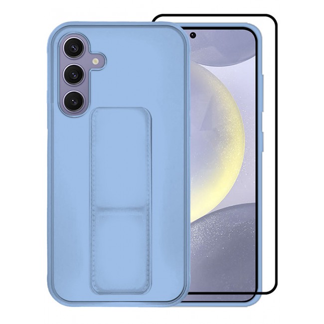 CATANES 2 Packs For Samsung Galaxy S24 Plus Case and Screen Protector Magnetic Stand and Holder Premium Silicone Vertical and Horizontal Hand Strap Grip Multi Stand Cover Light Blue