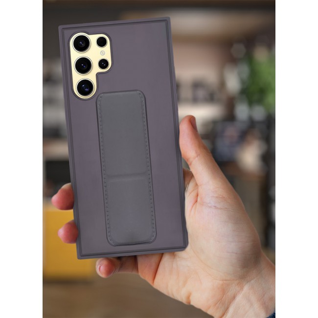CATANES Samsung Galaxy S24 Ultra Case Magnetic Stand and Holder Premium Silicone Vertical and Horizontal Hand Strap Grip Multi Stand Car Mount Kickstand Case Finger Strap Cover Dark Purple
