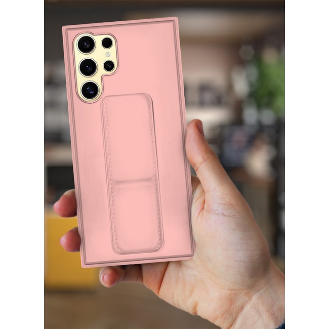 CATANES Samsung Galaxy S24 Ultra Case Magnetic Stand and Holder Premium Silicone Vertical and Horizontal Hand Strap Grip Multi Stand Car Mount Kickstand Case Finger Strap Cover Pink