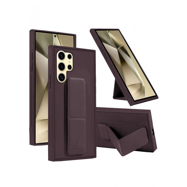 CATANES Samsung Galaxy S24 Ultra Case Magnetic Stand and Holder Premium Silicone Vertical and Horizontal Hand Strap Grip Multi Stand Car Mount Kickstand Case Finger Strap Cover Merlot