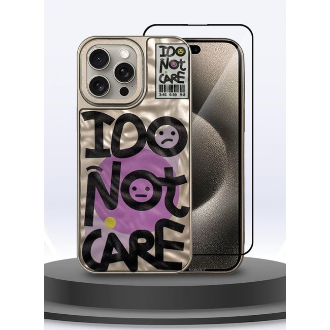 CATANES 2 Pack iPhone 15 Pro Case Cover and Screen Protector Letter Phone Case Creative Soft Back New Design Shell Durable and Fashionable Case/I Do Not Care