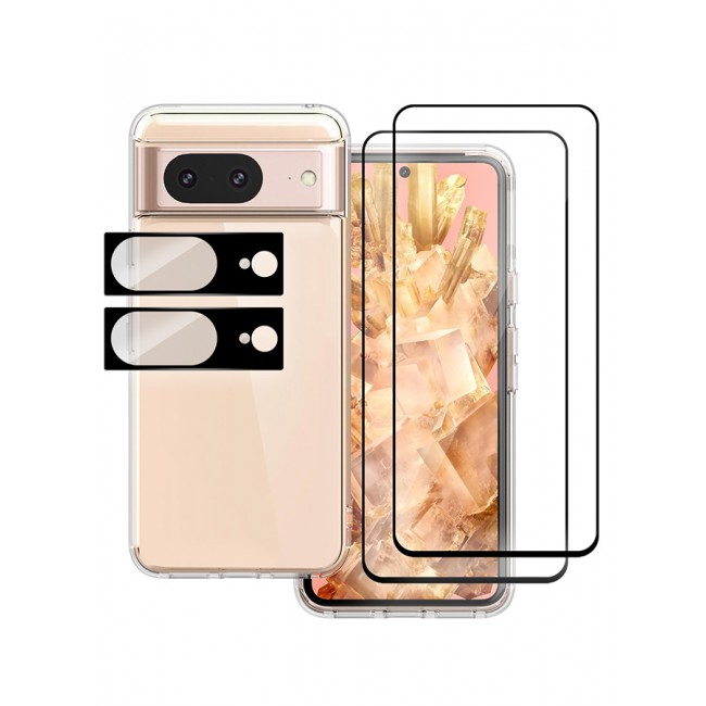 MARGOUN 5 Packs For Google Pixel 8 TPU Case and 2 Screen Protectors and 2 Camera Lens Protectors Clear Anti-Yellowing Transparent Shockproof Protective Phone Case Scratch Resistant Cover