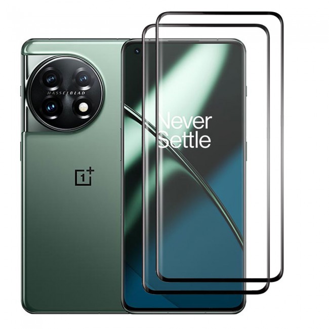 2Pack for OnePlus 11 Screen Protector Tempered Glass 9H Anti-Scratch Shatterproof HD Curved Edge to Edge Full Coverage Film 6.7 inch Clear/Black