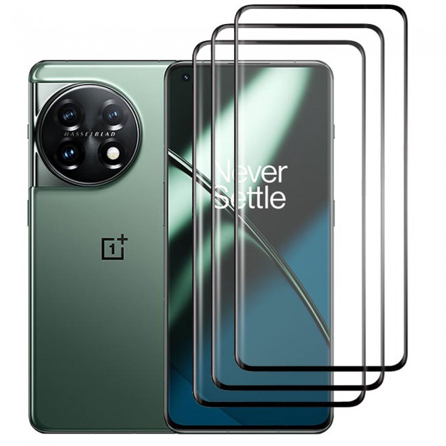 3Pack for OnePlus 11 Screen Protector Tempered Glass 9H Anti-Scratch Shatterproof HD Curved Edge to Edge Full Coverage Film 6.7 inch Clear/Black