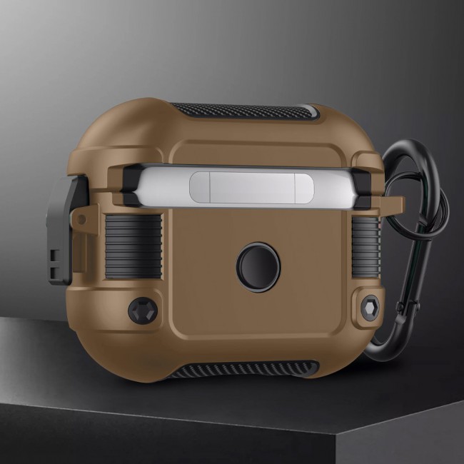 AirPods 3 Case Heavy Duty Hybrid Rugged Shockproof Shell Cover with Carabiner Keychain Compatible with Apple AirPods 3rd Generation Brown